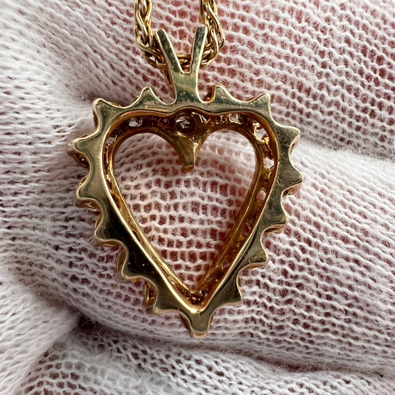 c. 1990 14k Gold & Diamond Heart Shaped Pendant w… - image 6