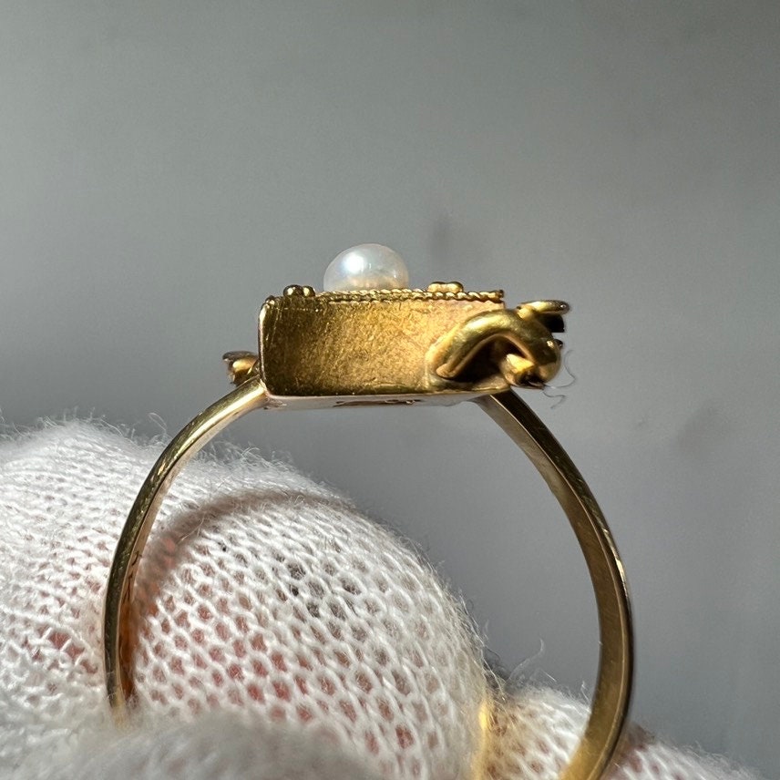 【TODAYFUL】Skinny Pearl Ring C. 1890 10k Victorian Era Rare, Handmade Pearl Ring Plus a