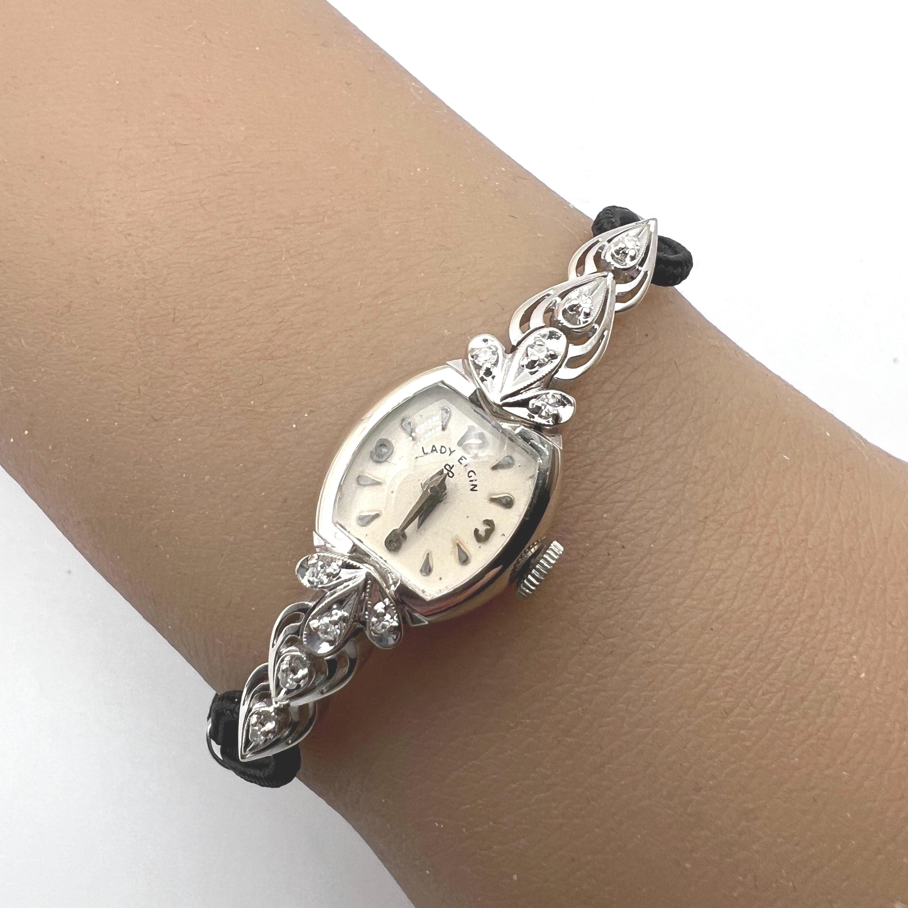 Vintage Elgin Diamond Cut Ladies Quartz Watch Two Tone White Dial ELC135 Ladies Vintage 1930 Elgin 23 With 0.50carats Diamond Watch  main image 4