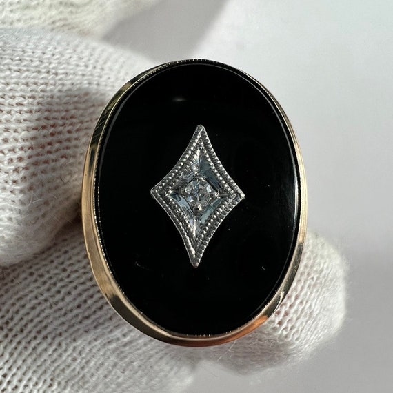 c. 1920 10k Diamond and Onyx Late Victorian Era R… - image 4