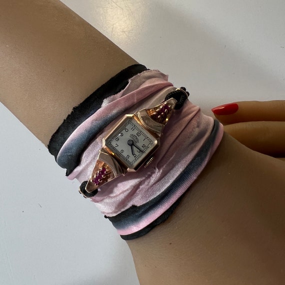 c. 1940 14k Rose Gold and Ruby Retro Modern Swiss… - image 3