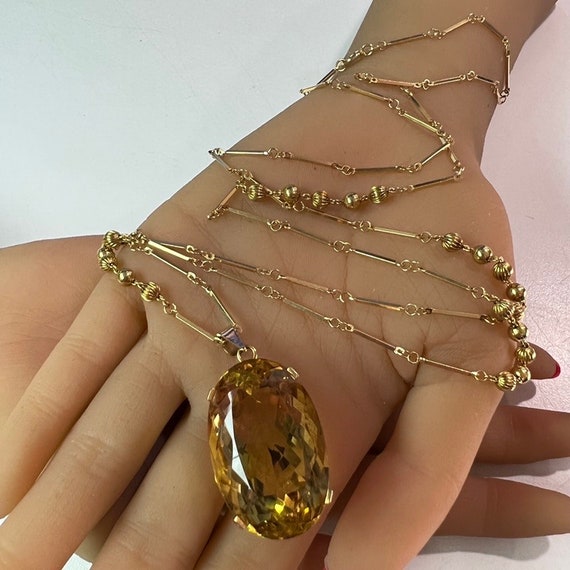 c. 1965 14k Gold & Citrine Topaz Mid-Century, Han… - image 1