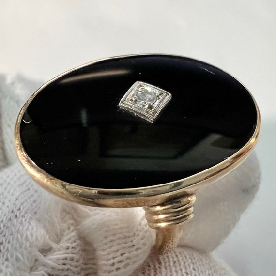 c. 1930 10k Gold, Diamond and Onyx Late Victorian… - image 4