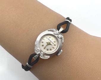 c. 1950 Vintage 18k White Gold and Diamond Mid-Century Gubelin Swiss Women's Cocktail Watch. Plus a Free 400 Dollar Service & Restoration