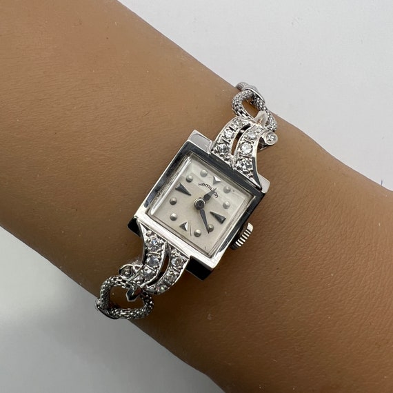 C. 1955 14k White Gold and Diamond Mid-century Hamilton  display picture 1