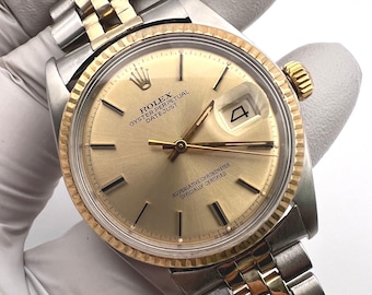 c. 1970 Vintage Collectible 14k Gold and Stainless Steel Rolex Datejust Ref. 1601 Watch. Fully serviced on 7/1/2024. READY TO SHIP!