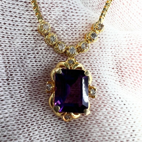 c. 1990 14k Gold Modern Amethyst and Diamond Neck… - image 4