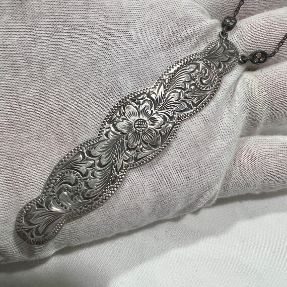 c. 1945 Sterling Silver and Diamond Hand Engraved… - image 4