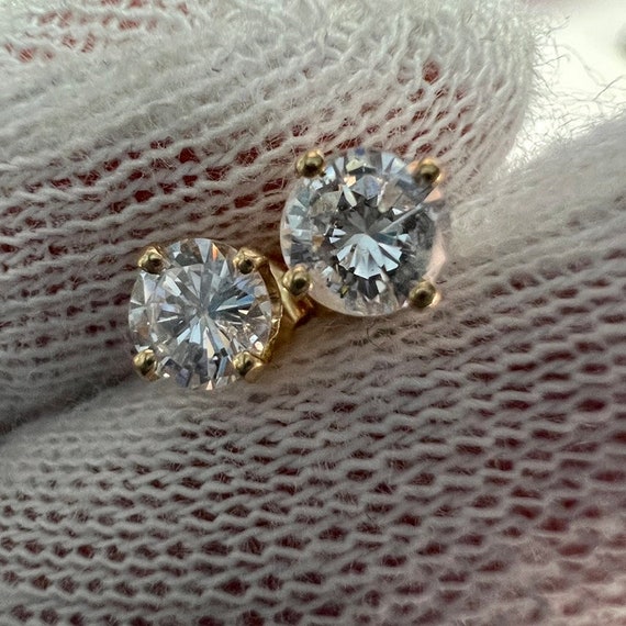 c. 2000 14k Gold Diamond Stud Earrings, 3/4 Carat… - image 3