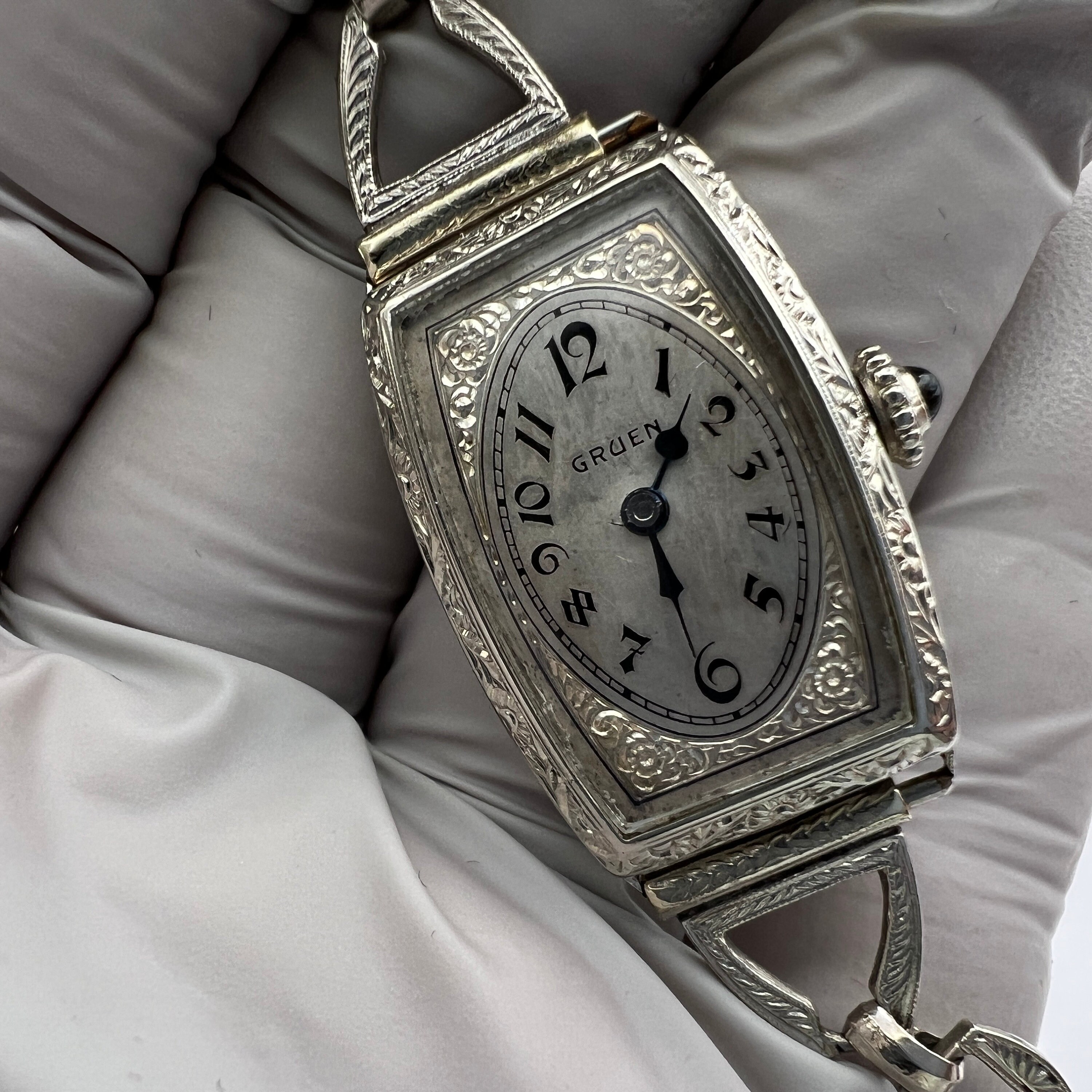 C. 1925 14k White Gold Filled Art Deco Gruen Swiss Women