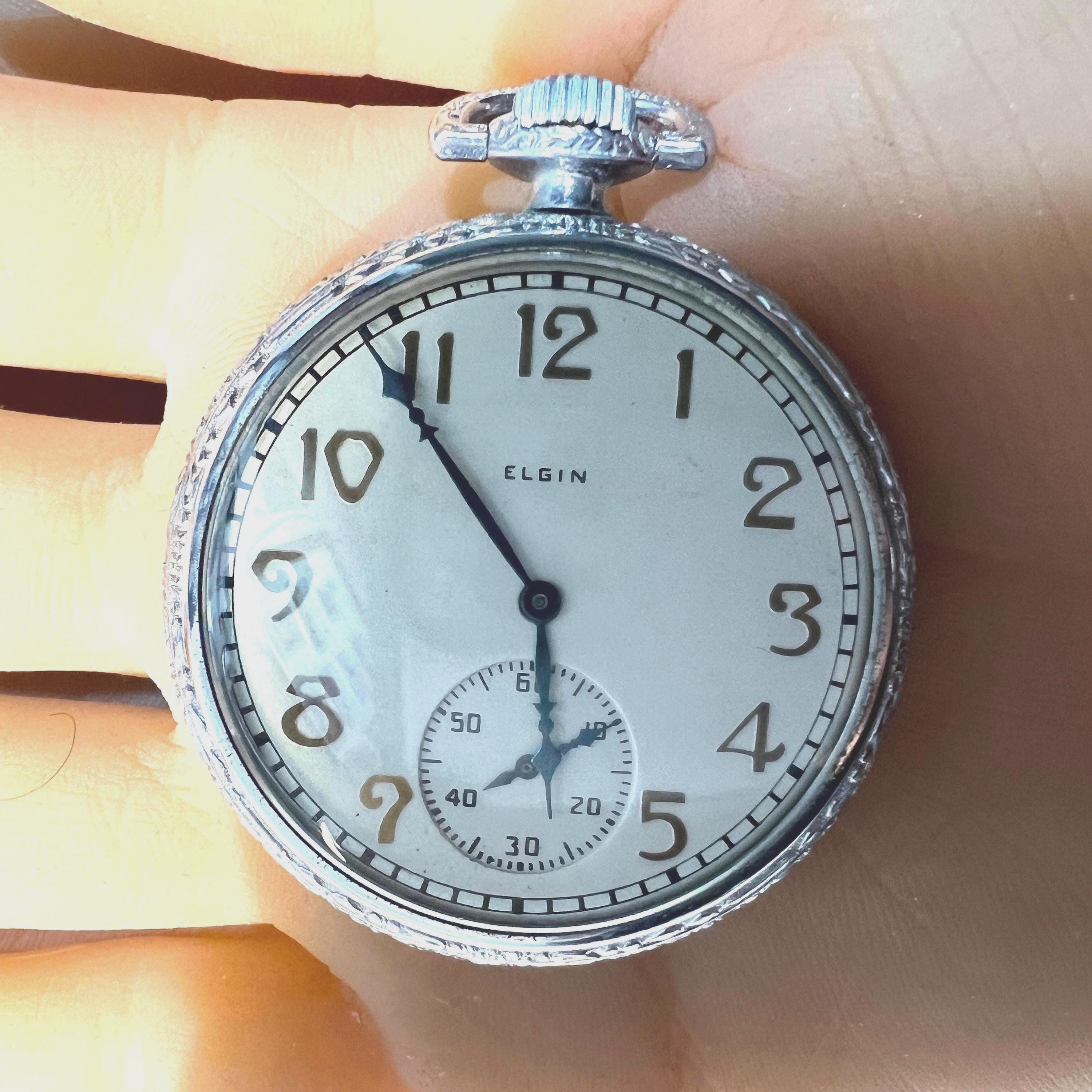 1935年頃のアールデコ時代のエルジン製高級懐中時計。金属製ケース、15 