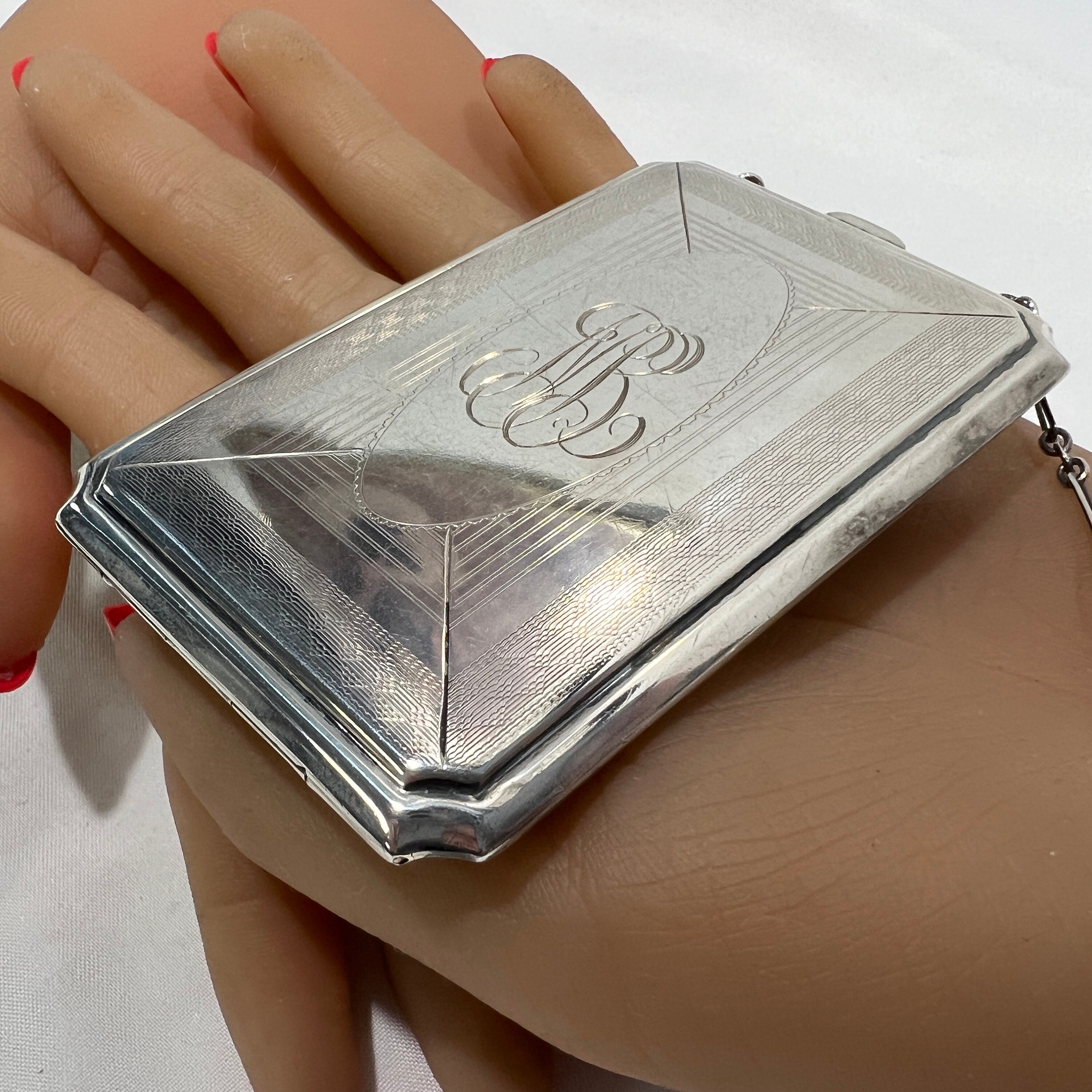 C. 1925 Sterling Silver Art Deco Antique Coin Compact Case
