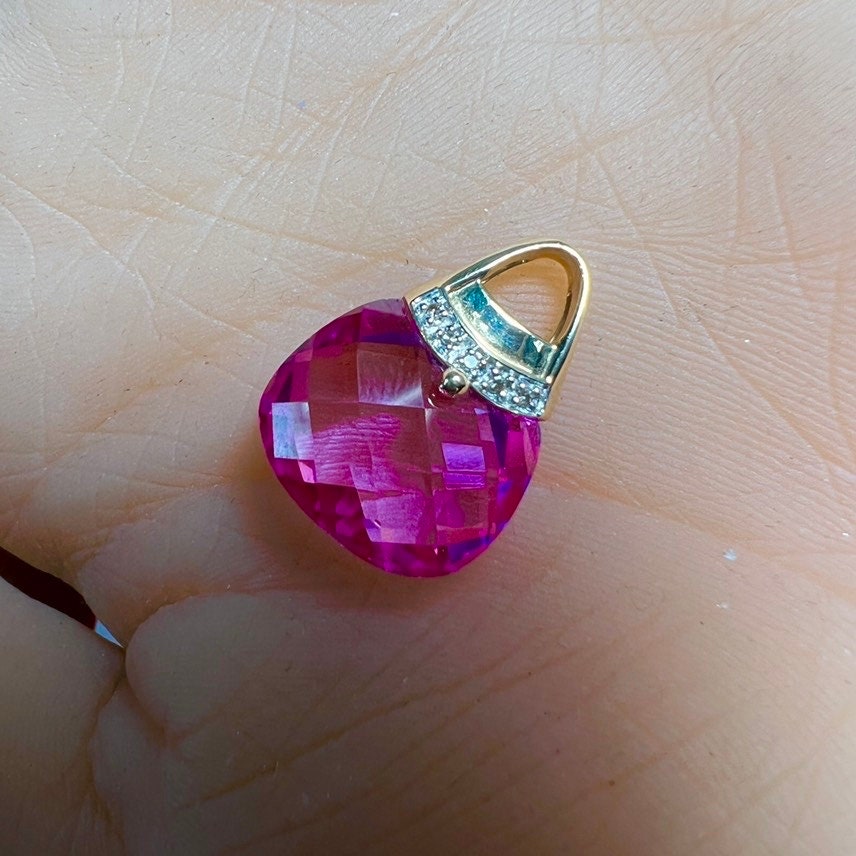 c. 1995 10k Gold Diamond and Pink Stone "Purse" Pendant / Charm Plus a Free Gift of c. 1965 Sterling Silver Mid-Century "Mouse" Pin