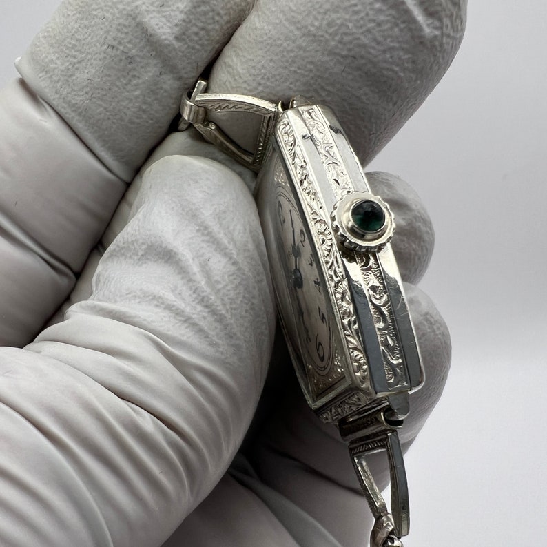 c. 1925 Vintage 14k White Gold Filled Art Deco Gruen Swiss Women's Dress Watch. Included is a Free 400 Dollar Service & Restoration image 5