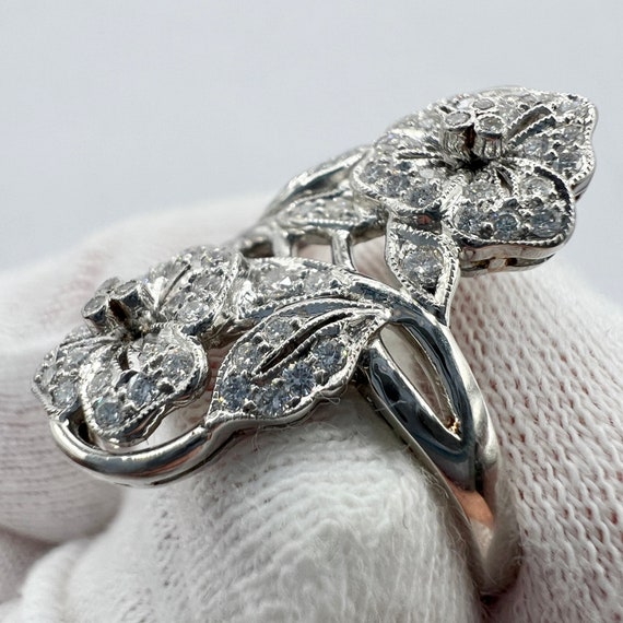 c. 1915 Platinum Diamond Art Nouveau Inspired Flo… - image 6
