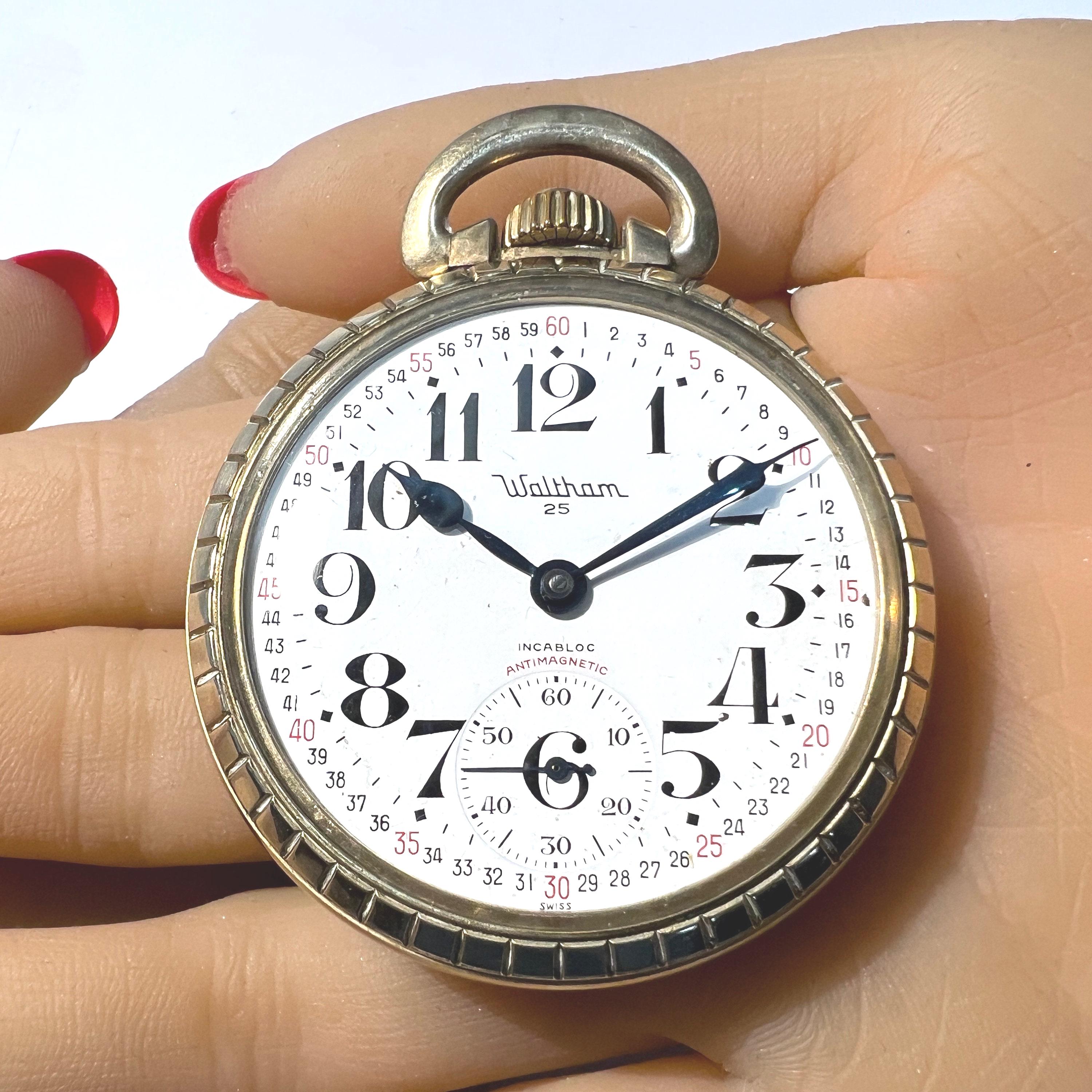 C. 1930 Art Deco Era Fine Waltham Pocket Watch. 10k Rolled Gold