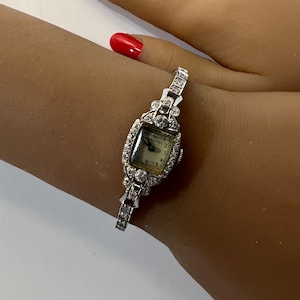 c. 1950 14k White Gold and Diamond Mid-Century Hamilton Women&#39;s Cocktail Watch. Plus a Free 400 Dollar Service & Restoration