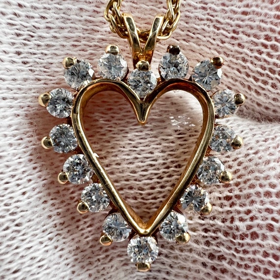 c. 1990 14k Gold & Diamond Heart Shaped Pendant w… - image 4