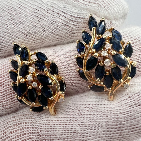 c. 1960 14k Gold Diamond & Sapphire Earrings  **4… - image 4