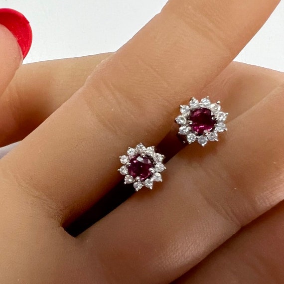 c. 1995 14k Gold Natural Ruby and Diamond Studs wi