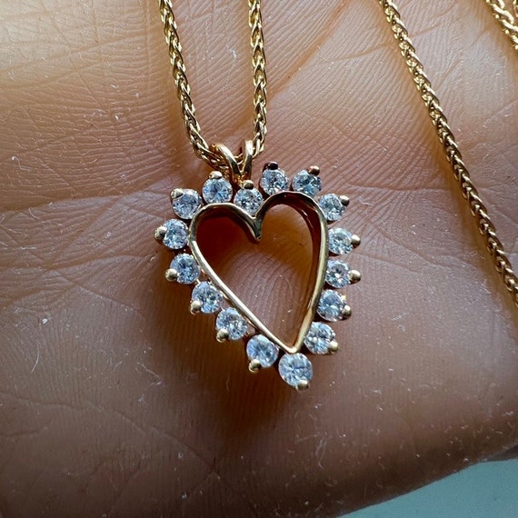 c. 1990 14k Gold & Diamond Heart Shaped Pendant w… - image 1