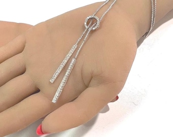 Collar tipo lariat moderno de oro de 18k con diamantes, estilo vintage, c. 2000. Diamantes redondos de talla brillante de gran calidad. **50% de descuento**