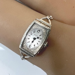 c. 1925 Vintage 14k White Gold Filled Art Deco Gruen Swiss Women's Dress Watch. Included is a Free 400 Dollar Service & Restoration image 1