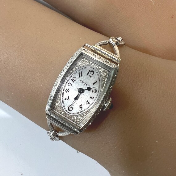 c. 1925 14k White Gold Filled Art Deco Gruen Swiss Women's Dress Watch. Included is a Free 400 Dollar Service & Restoration
