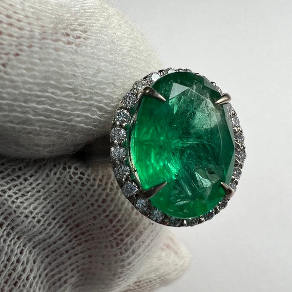 c. 2000 14k Gold Diamond & Natural Emerald Bold S… - image 4