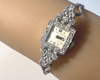 Vintage Glycine Diamond Watch – 14k White Gold Swiss  display picture 2