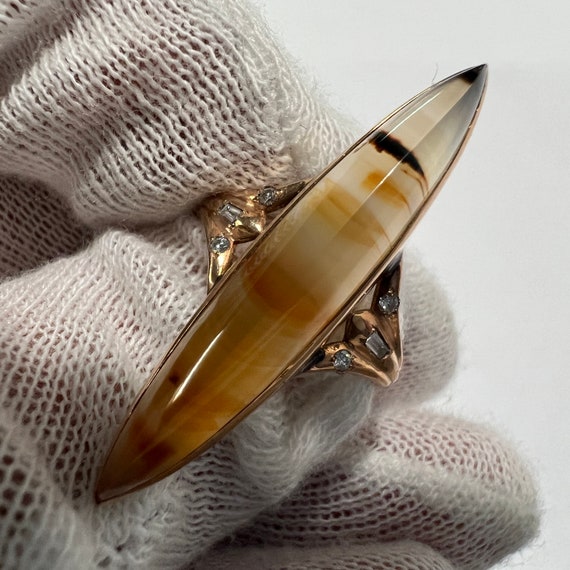 c. 1905 10k Gold Victorian Era Antique Agate Ring… - image 5