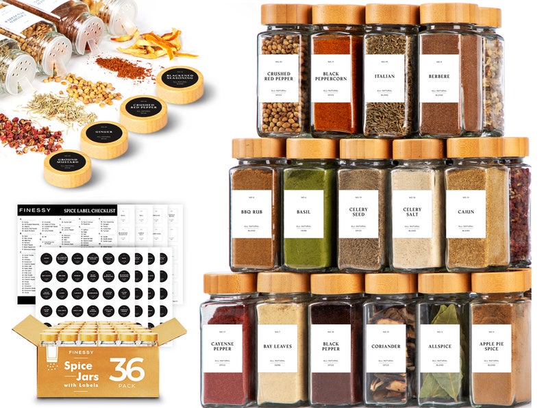 36 Bamboo Spice Jars With 240 Labels 4oz Empty Glass Spice Etsy