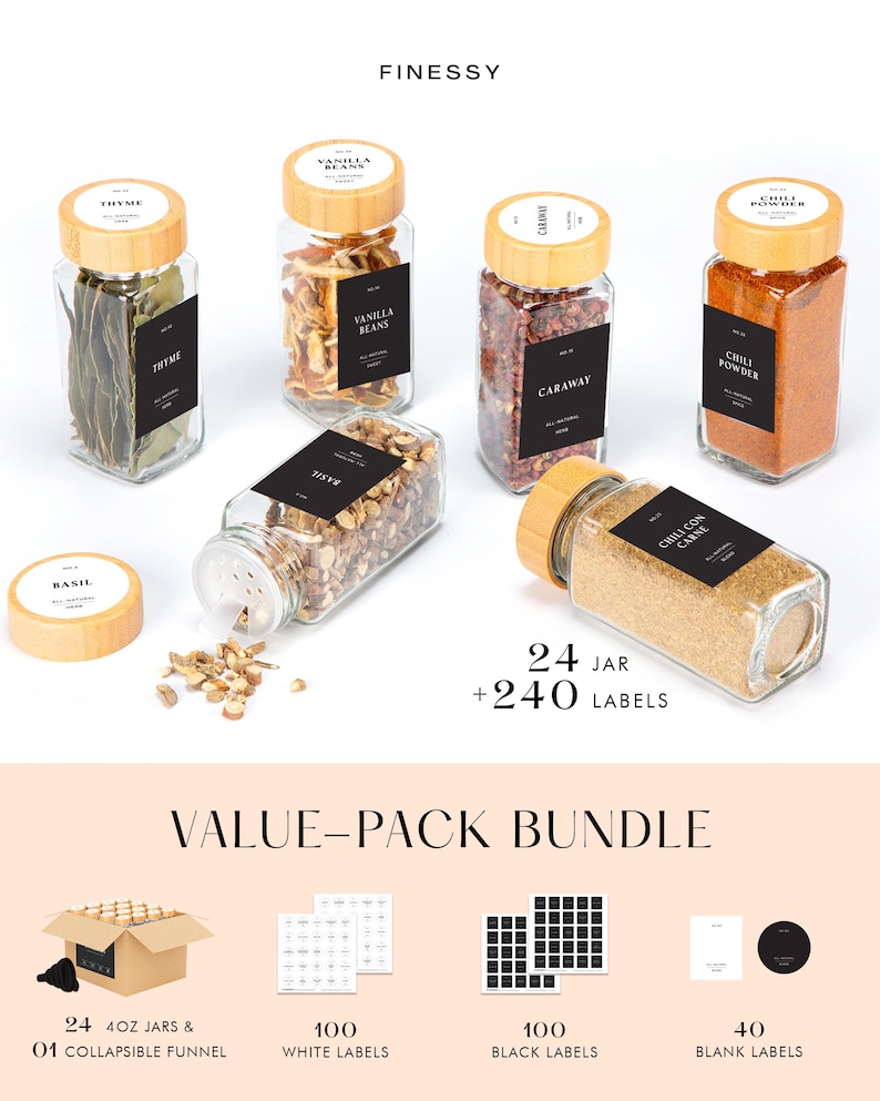 Glass Spice Jars with Bamboo Lids - Thumbnail 2