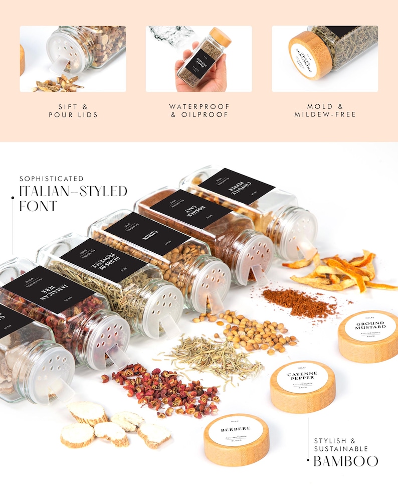 Glass Spice Jars with Bamboo Lids