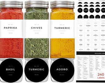 72 x Herb and Spice Jar Labels choice of 16 Colours Vinyl Stickers Round 