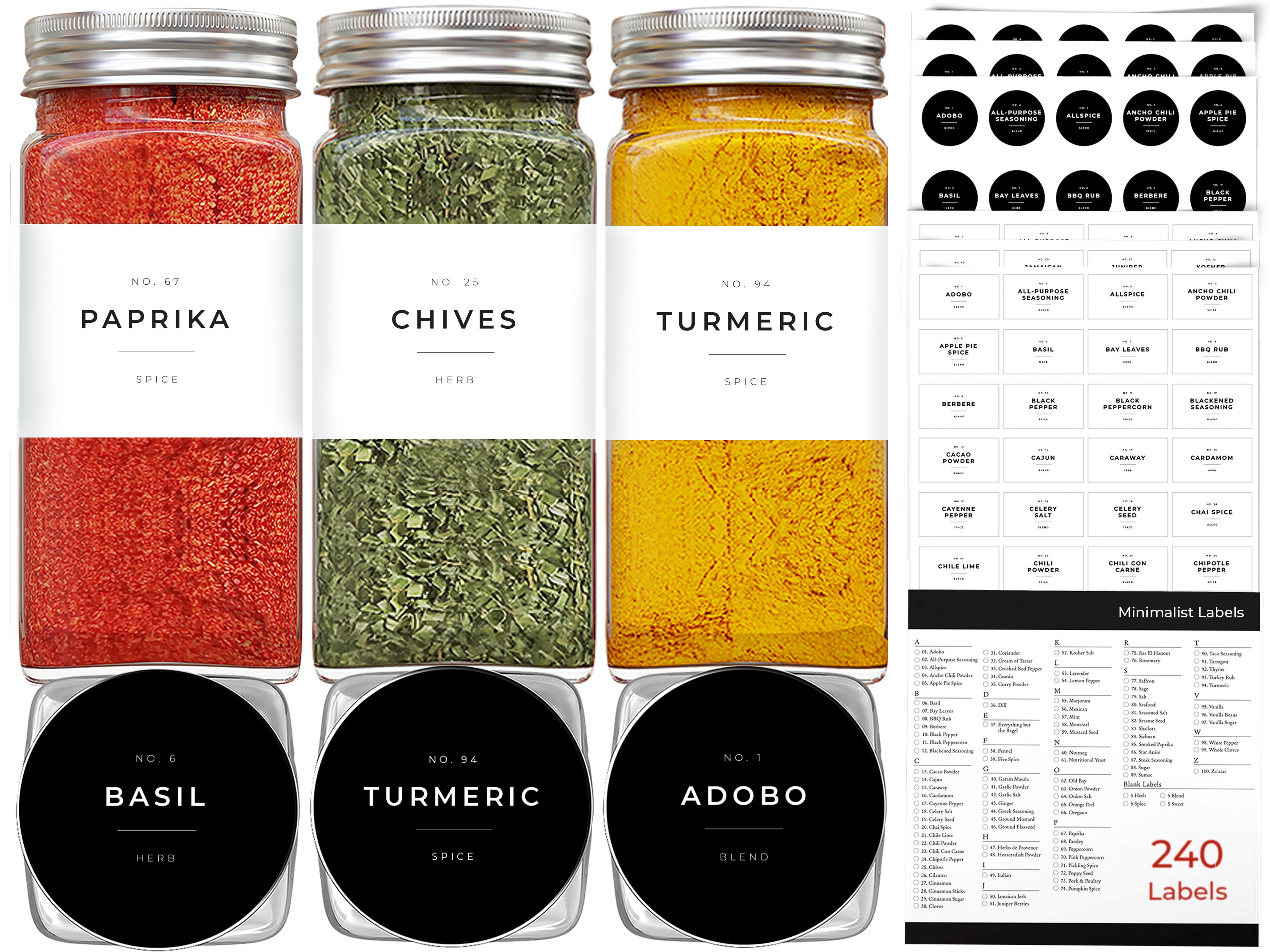 44 Square Spice Labels for Spices | Hindi + English | Minimalist Preprinted  Spice Jar Labels | Black Text on White Waterproof Label | Herb Seasoning