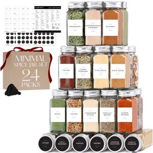 Spice Jars with Labels | 4oz Glass Spice Jars | Spice Set with 240 Minimalist Stickers
