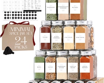 Glass Spice Jars with Minimalist Labels: 4oz Spice Set