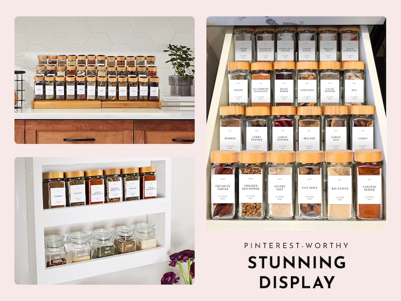 36 Bamboo Spice Jars with 240 Labels | 4oz Empty Glass Spice Jars with Shaker Lids Spice Storage Kitchen Jars