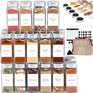Glass Spice Jars with Label 36 Pack Set, 4oz Glass Seasoning Jars, Empty Spice Bottles, Small Empty Air tight containers with Labels