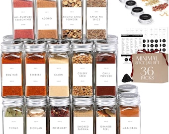Glass Spice Jars 36 Pack: 4oz Empty Seasoning Bottles with Farmhouse Labels