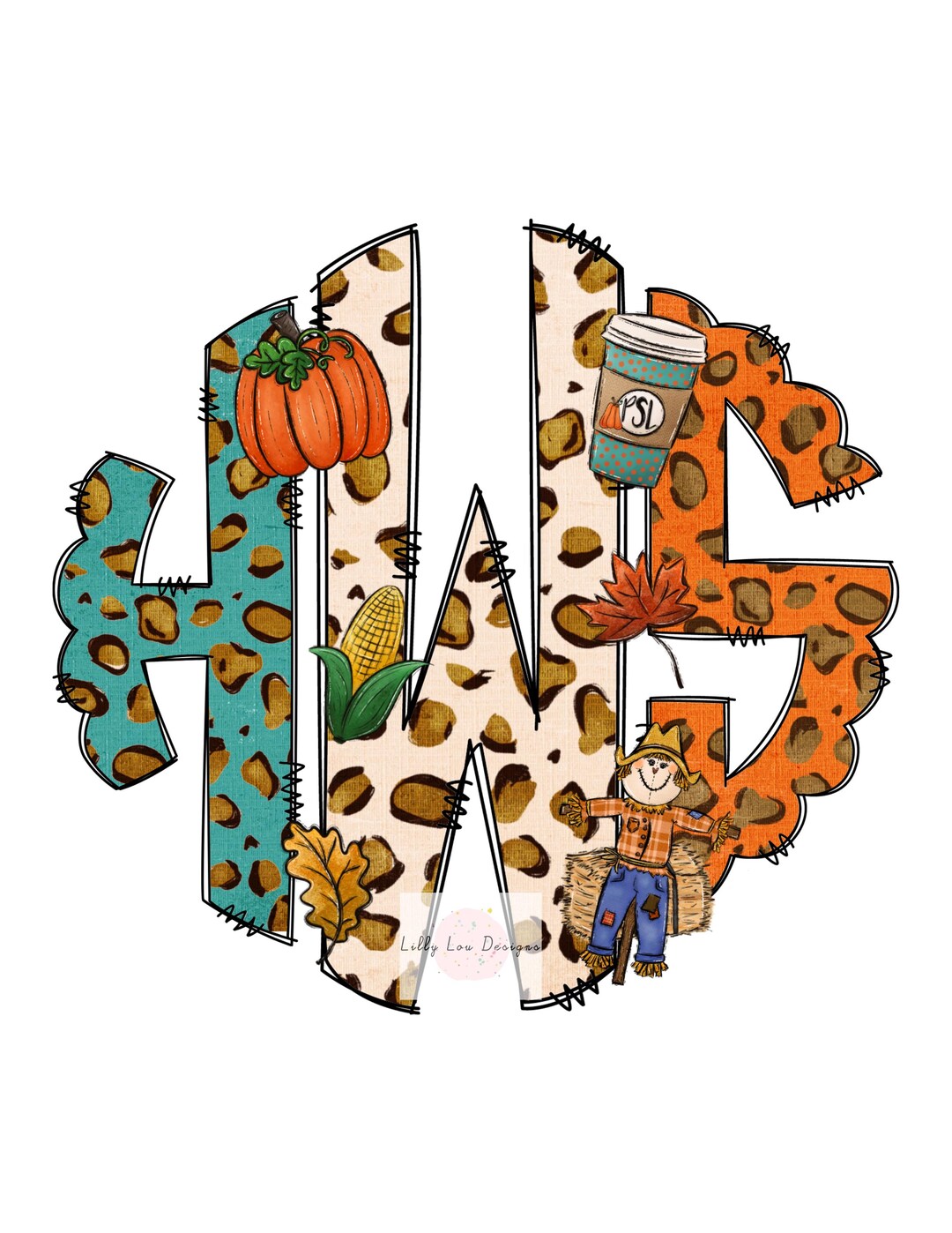 Custom Leopard Fall Monogram PNG - Etsy