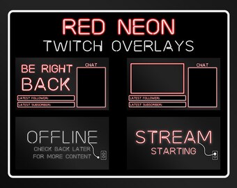Red Neon Twitch Overlays- OBS Streaming Extension Pack