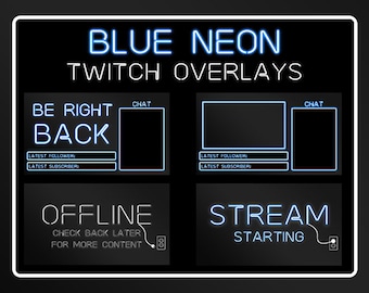Blue Neon Twitch Overlays- OBS Streaming Extension Pack