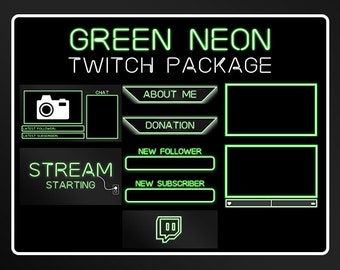 Neon Green Theme Complete Twitch Streaming Package- Overlays, Alerts, Panels, Webcam Borders, Banners