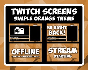 Simple Aesthetic Orange Twitch Screens- OBS Overlay Extension Pack