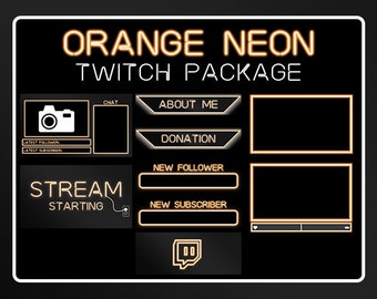 Neon Orange Theme Complete Twitch Streaming Package- Overlays, Alerts, Panels, Webcam Borders, Profile Banner