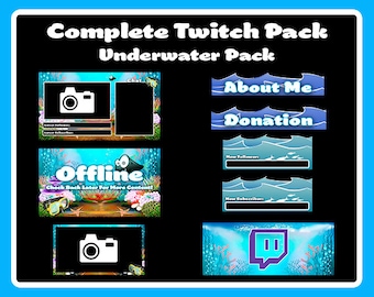 Underwater Themed Complete Twitch Streaming Package- Overlays, Panels, Alerts, Banners, Webcam Border
