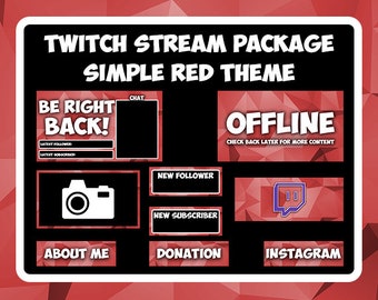 Simple Aesthetic Red Complete Twitch Package- Overlays, Screens, Panels, Alerts, Webcam Border, Profile Banner