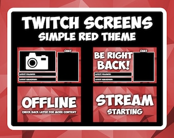 Simple Aesthetic Red Twitch Screens- OBS Overlay Extension Pack